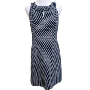 Ann Taylor Dress Forest Green White Sheath Sleeveless Button Neck Career Size 2